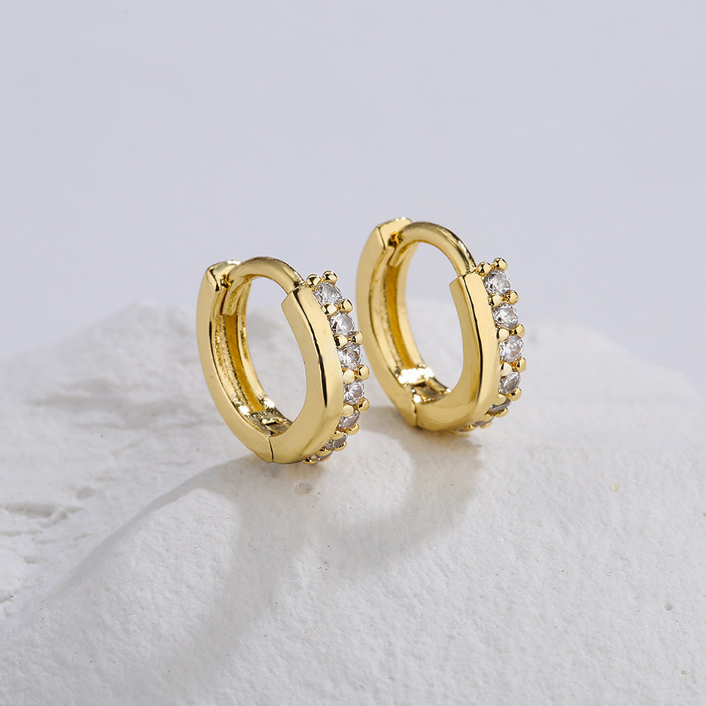 Orecchino a polsino geometrico minimalista in rame placcato oro 18 carati con zirconi da donna