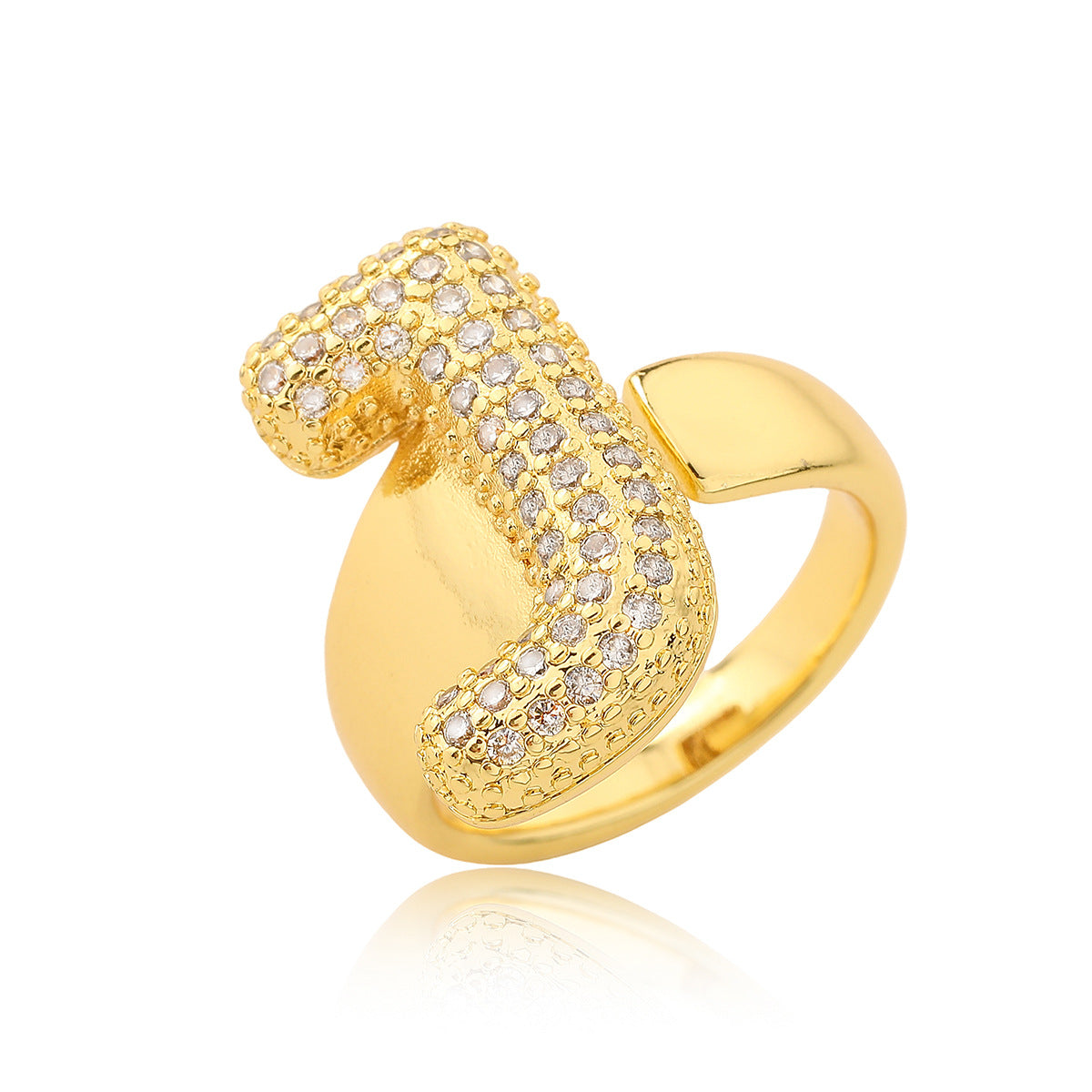 Minimalist Geometric Letter Zirconia Ring for Women in Copper with Gold Plating and Micro-Pavé Setting
