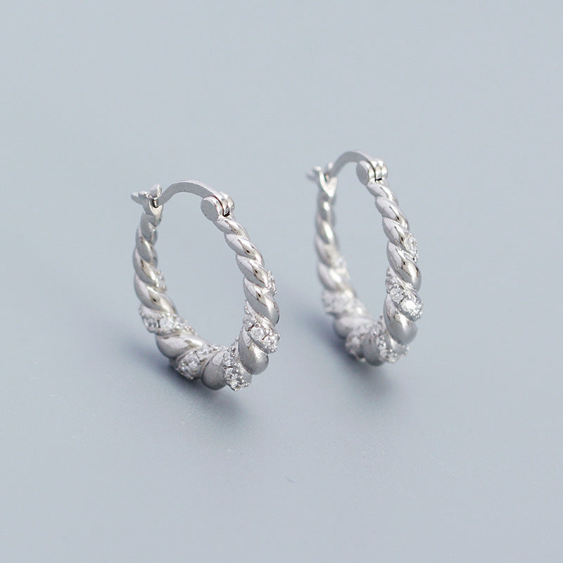 Orecchini a cerchio rotondi Sweet Streetwear in argento sterling 925, intrecciati e testurizzati, gioielli di tendenza geometrici per donne