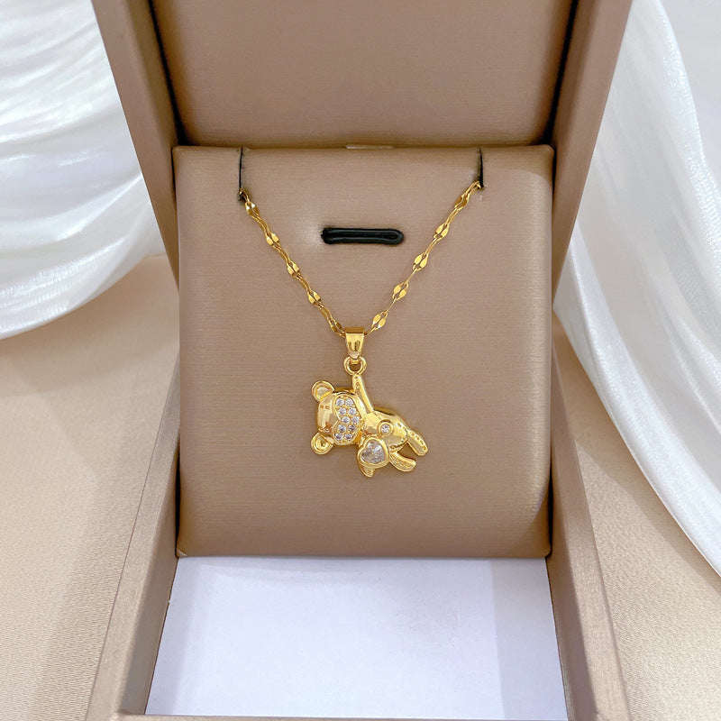 Collar de lujo unisex con cadena para labios de acero titanio con incrustaciones de diamantes de imitación geométricos