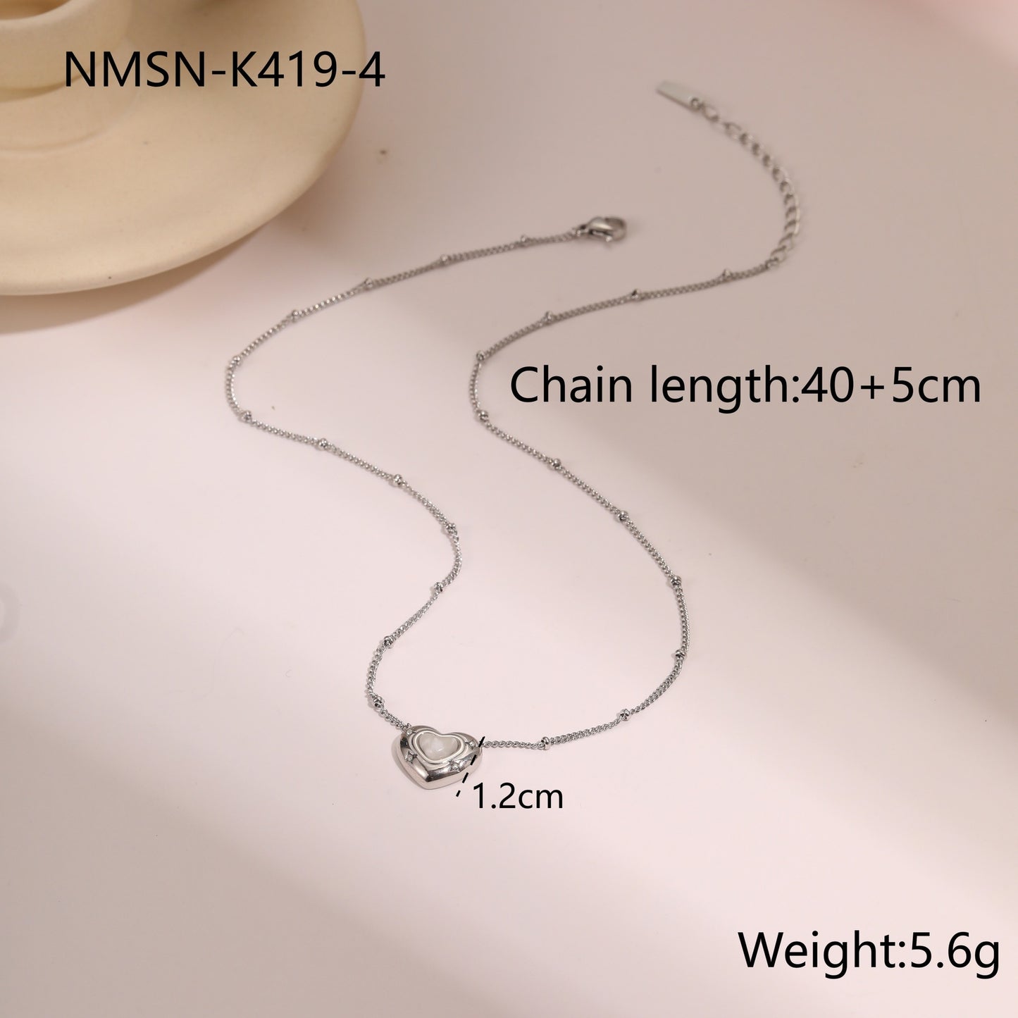 Fashionable Heart-Shaped Natural Stone Pendant Necklace in Titanium Steel with Plated Finish for Women