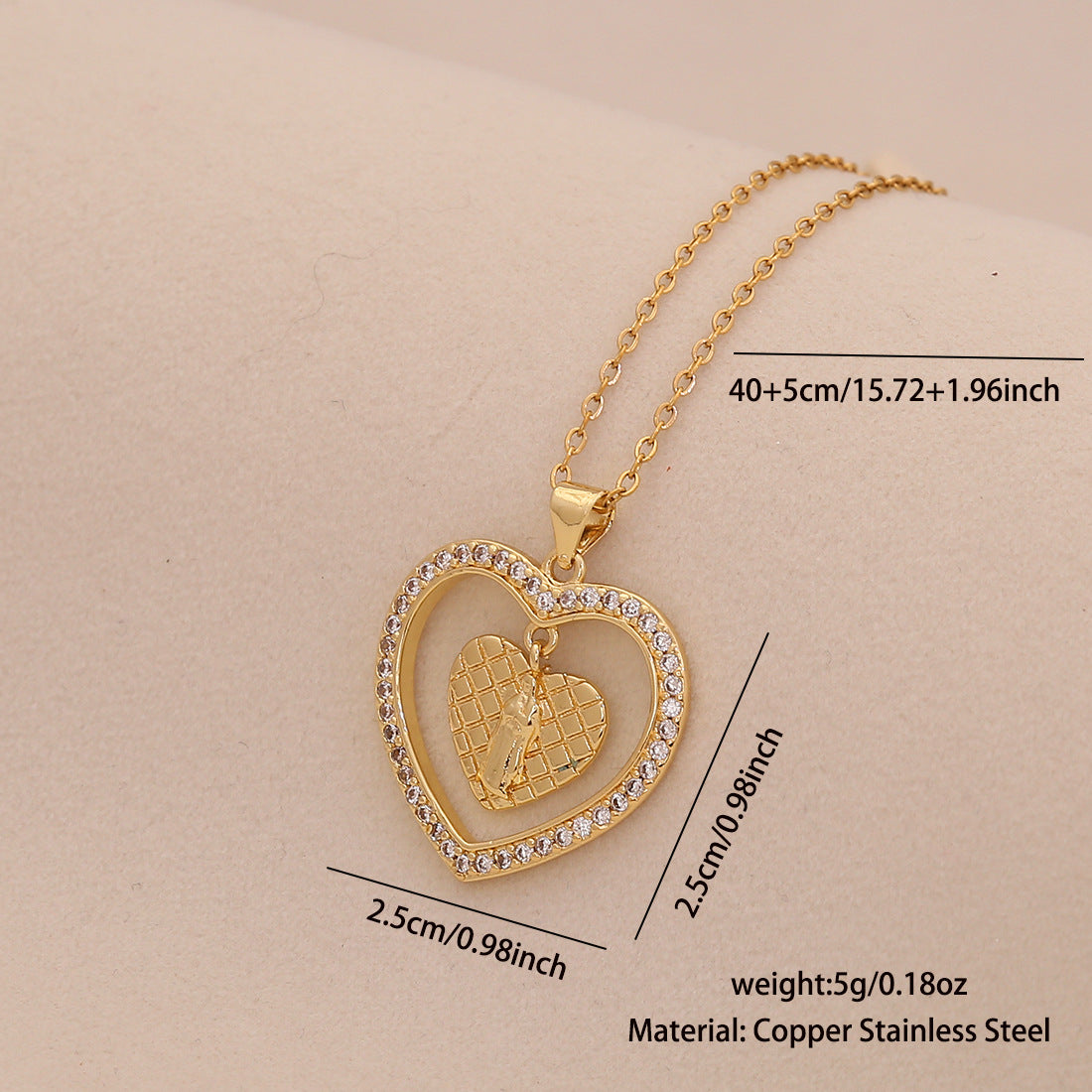 Ciondolo a Cuore Minimalista alla Moda in Rame con Zirconi Micro-Pave per Donna