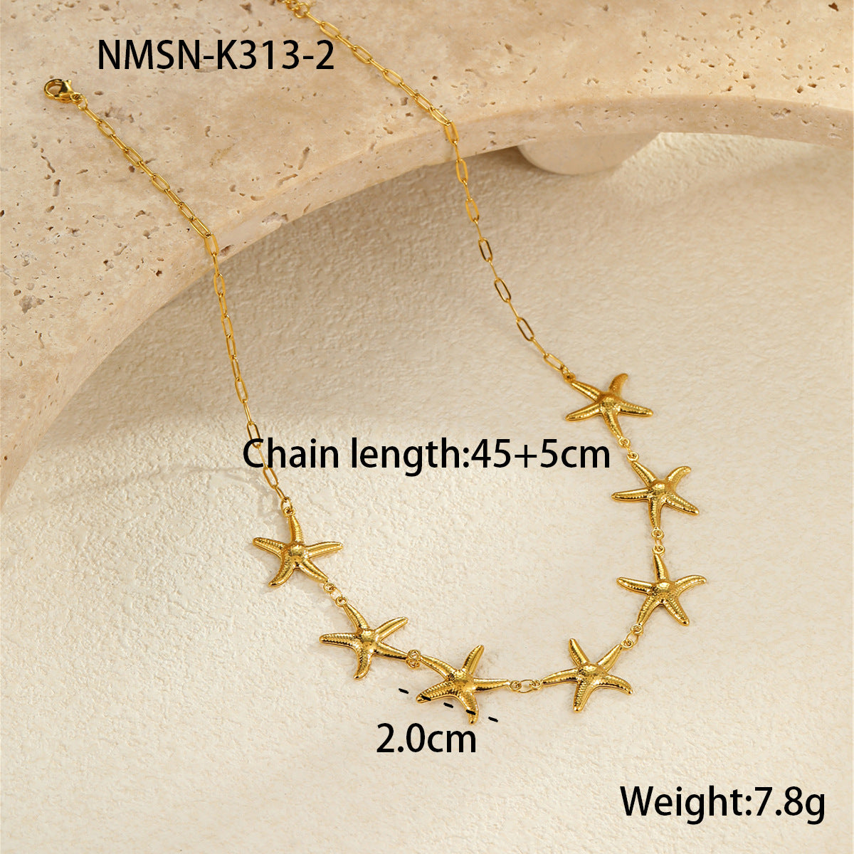 Fashionable Ocean-Themed Hollow Stainless Steel Starfish and Seashell Pendant Necklace with 18K Gold Plating for Women