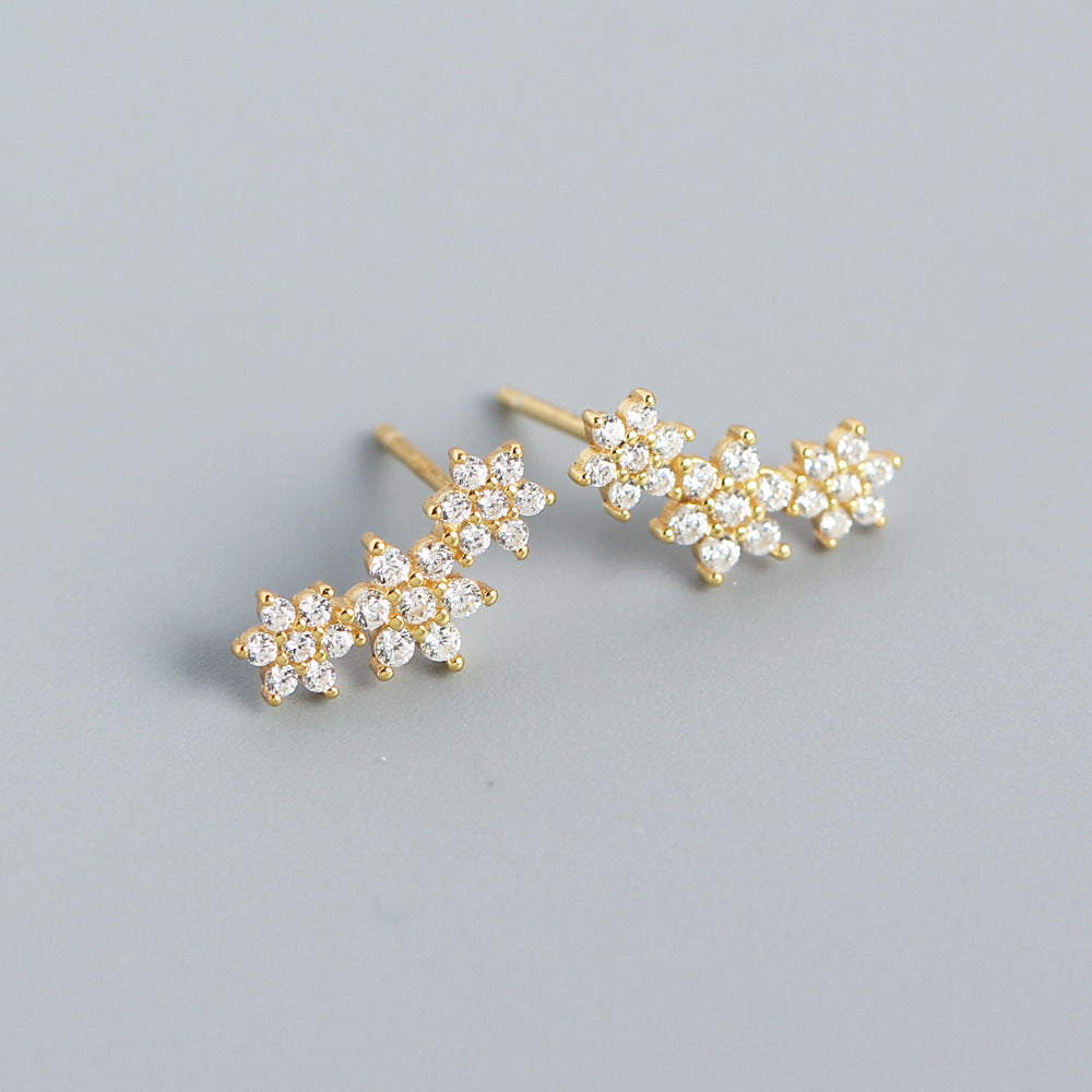 Sweet Elegant 925 Sterling Silver Floral Rhinestone Inlay Stud Earrings