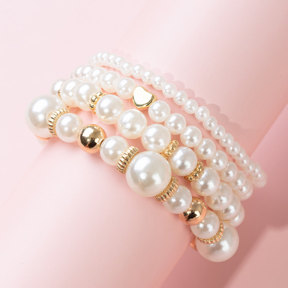 Set di Braccialetti con Perle Sintetiche a Cuore e Charm a Barra per Bambine
