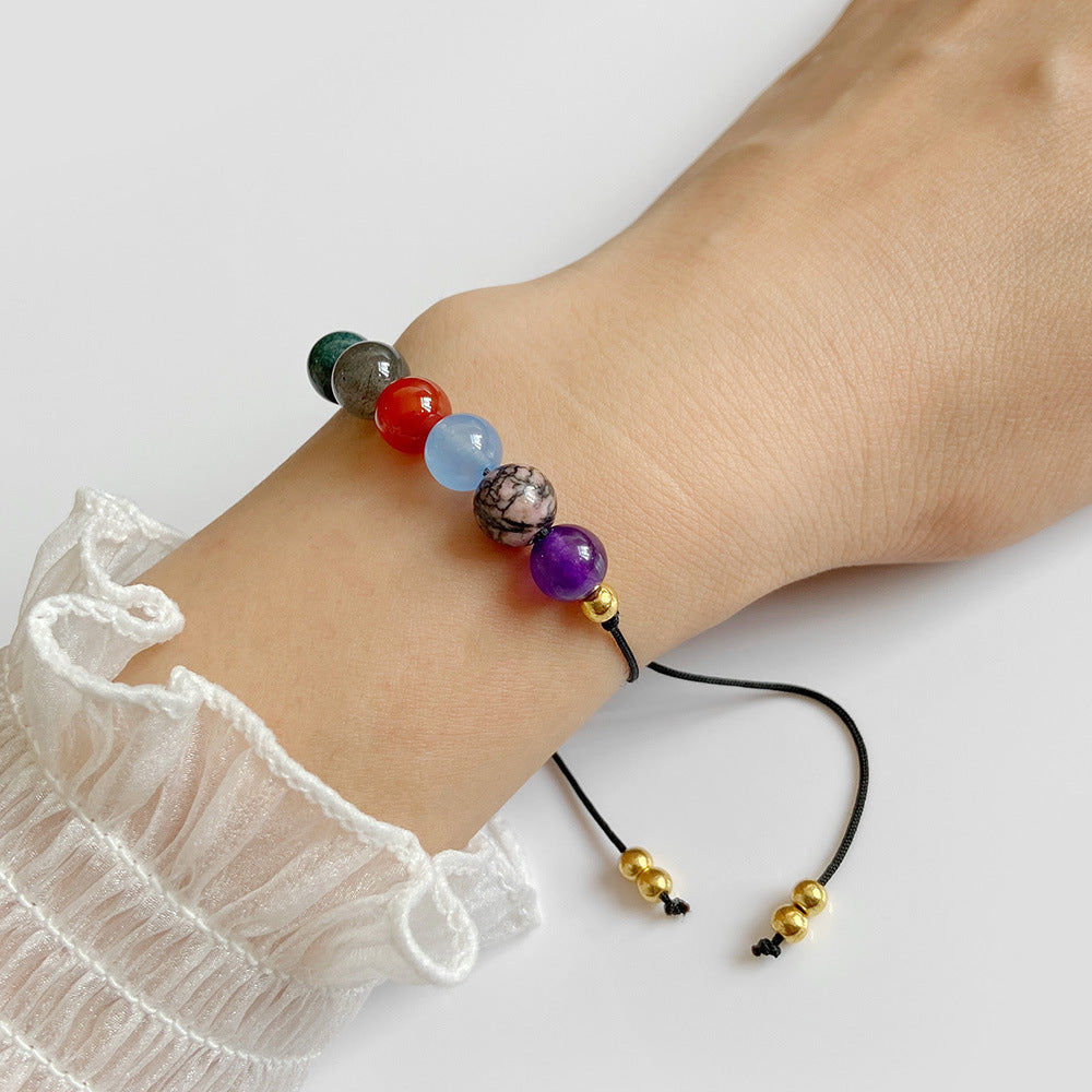 Vintage Geometric Handmade Natural Stone Beaded Bracelet Unisex Adjustable