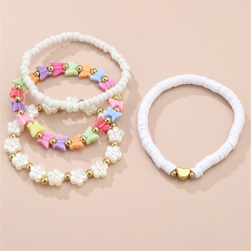 Set di braccialetti in perline fatti a mano minimalisti a forma di farfalla e cuore per bambini con perline in resina e plastica