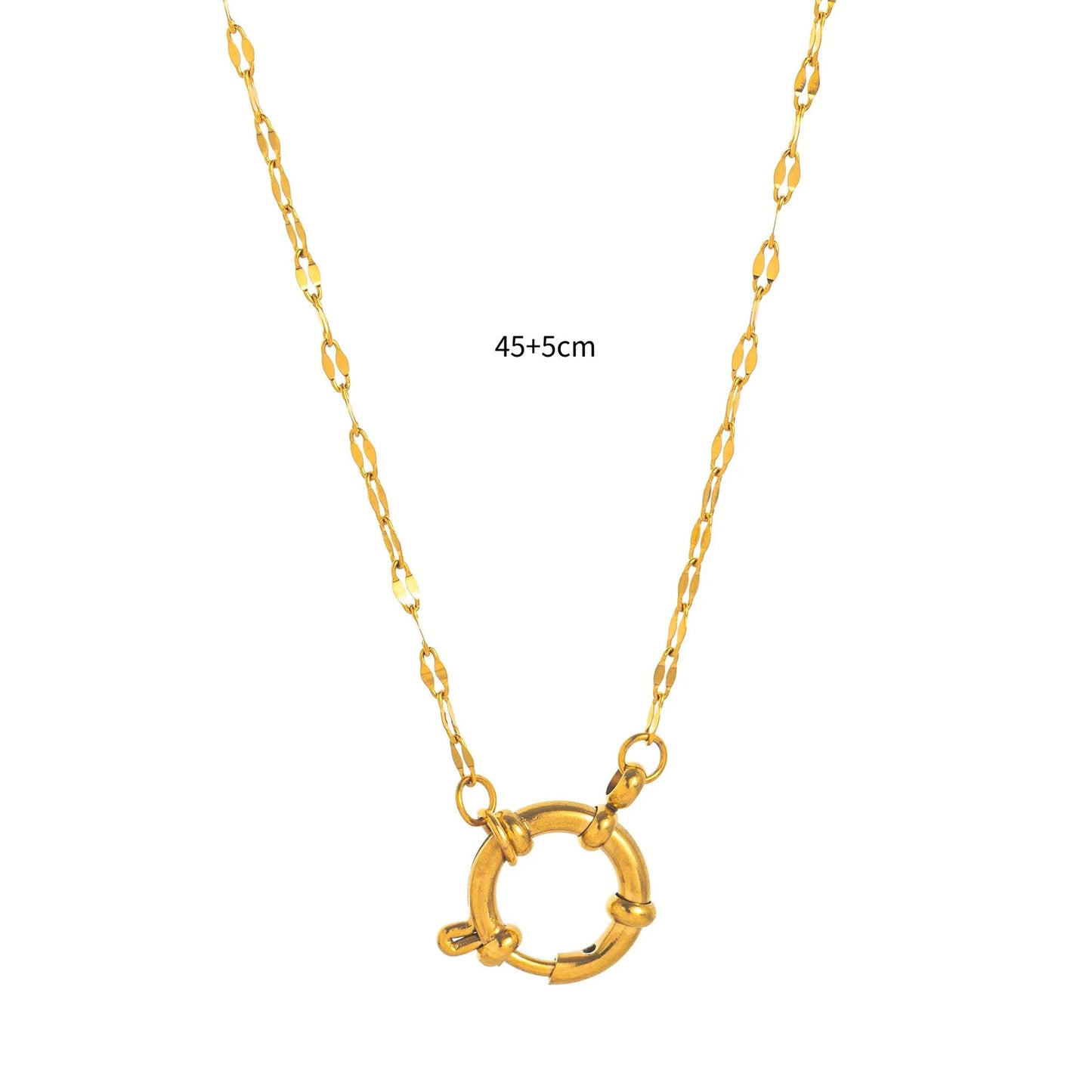 Minimalist 18K Gold Plated Geometric Titanium Steel Necklace with Pearl Paperclip Charm