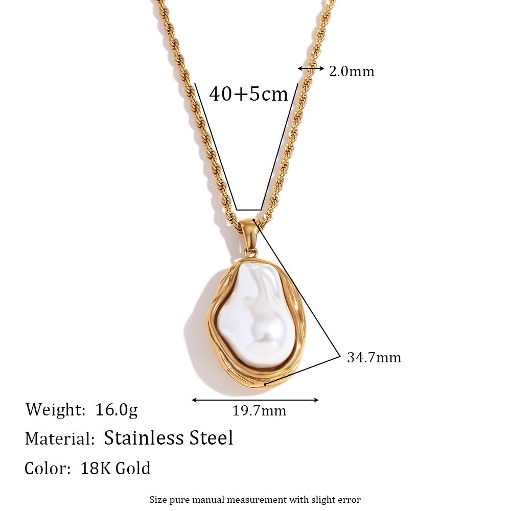 Vintage-Style Irregular Geometric Pendant Necklace for Women in Stainless Steel with 18K Gold Plating and Baroque Pearl Texture