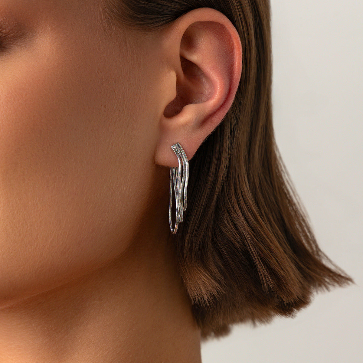 Minimalist Geometric Plated Iron Snake Chain Tassel Earrings for Women