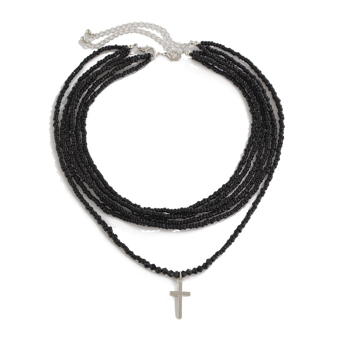 Collana Pendente Gotica Vintage "Edgy" Multistrato con Croce Geometrica da Donna, in Resina Plastica e Lega, con Catena a Sfera