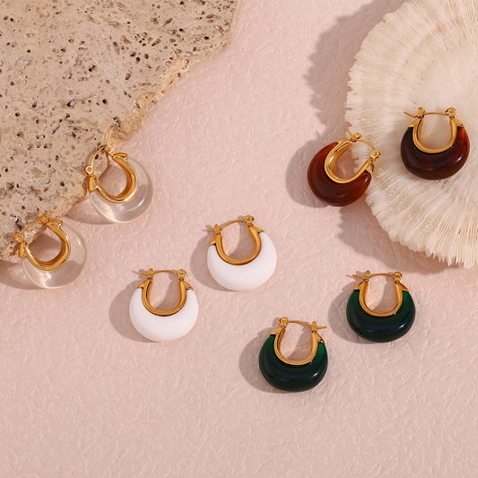 Pendientes de aro circulares de acero inoxidable con acabado chapado de moda retro minimalista para mujer