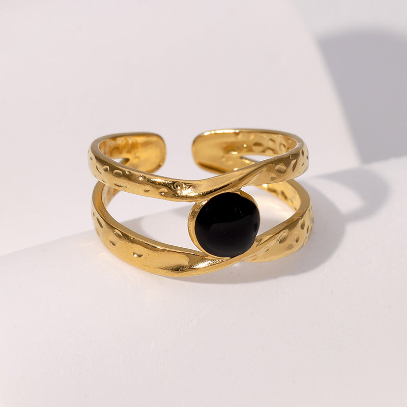 Anello da donna in acciaio inossidabile placcato oro, stile geometrico minimalista e aperto
