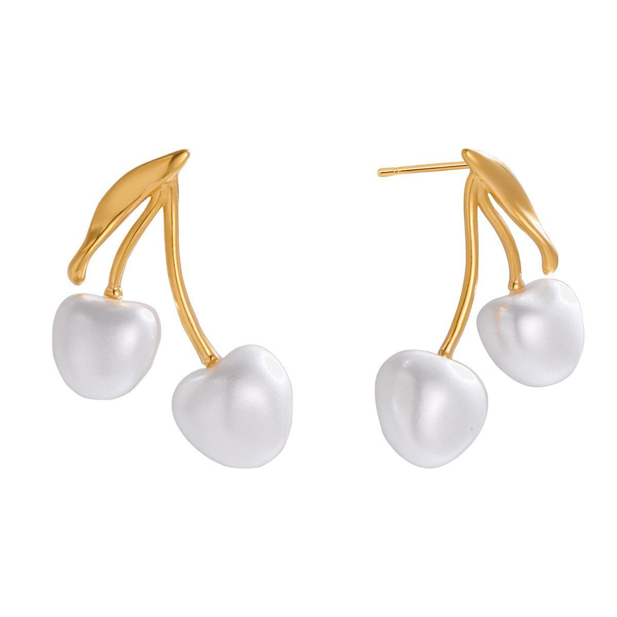 Pendientes de botón de acero inoxidable con forma de cereza y acabado chapado para mujer, joyería de moda geométrica minimalista