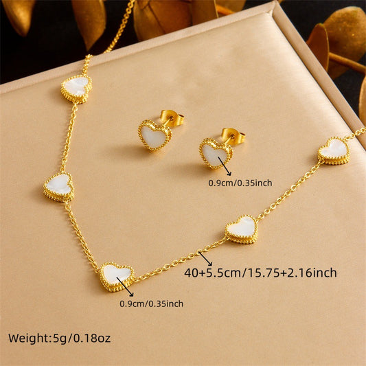 Vintage Sweet Heart Teardrop Stainless Steel Plated Cable Chain Jewelry Set for Women