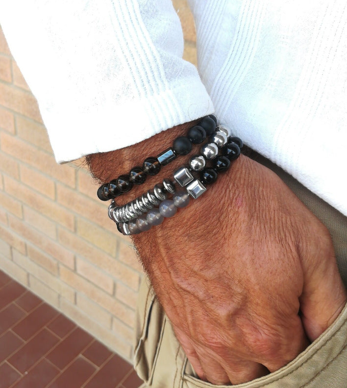 Handmade Geometric Cross Stone Beaded Bracelet Set for Unisex