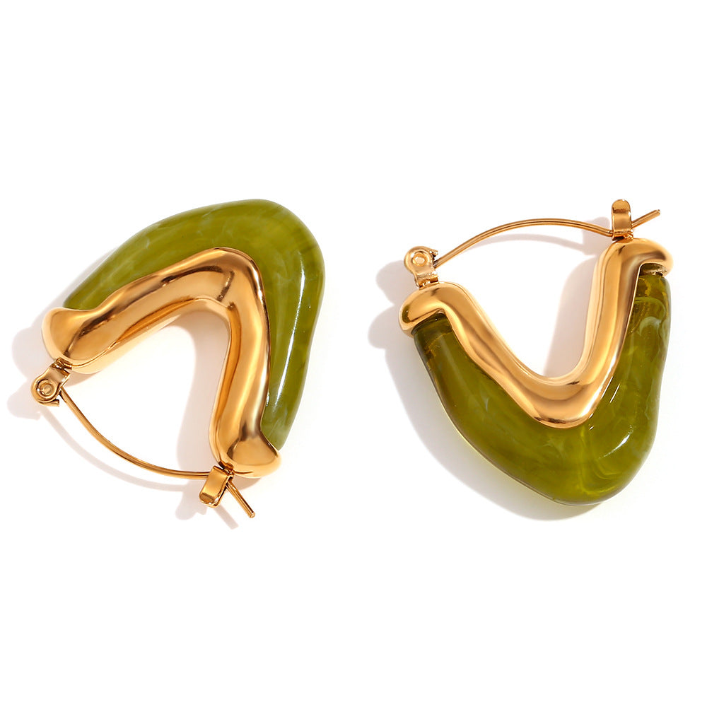 Pendientes de triángulo geométricos retro franceses minimalistas para mujer de acero inoxidable con baño de oro de 18 quilates
