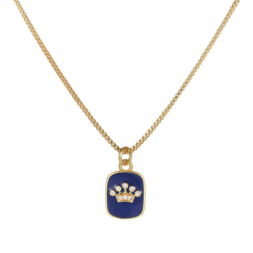 Elegant 18K Gold Plated Heart Geometric Brass Drip Oil Necklace with Cubic Zirconia for Unisex