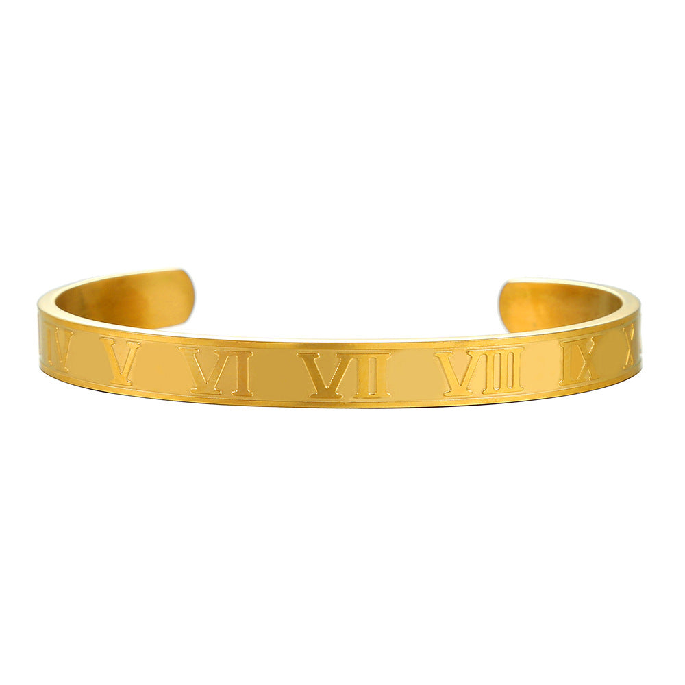 Punk Geometric C-Shape Open Roman Numeral Plated Stainless Steel Bracelet for Unisex