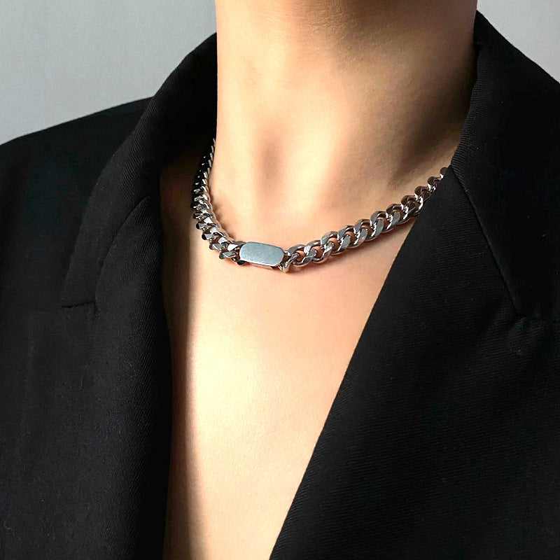 Minimalist Geometric Titanium Steel Pendant Necklace with Plated Finish Cuban Chain for Women