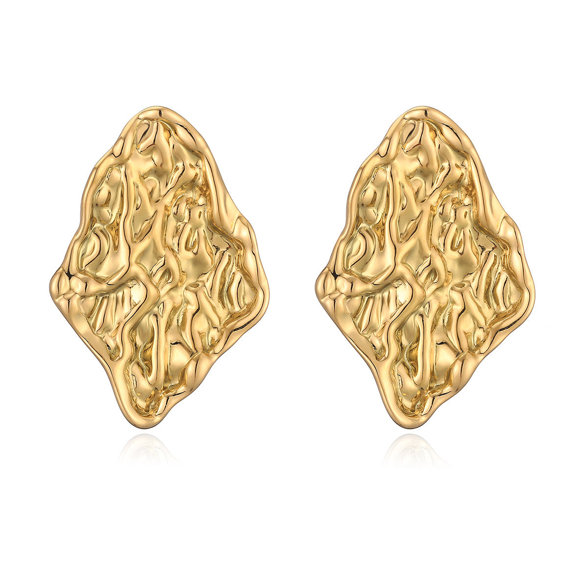 Geometric Stainless Steel Ear Studs for Women with 18K Gold Plating, Irregular Modern Fashion Earrings