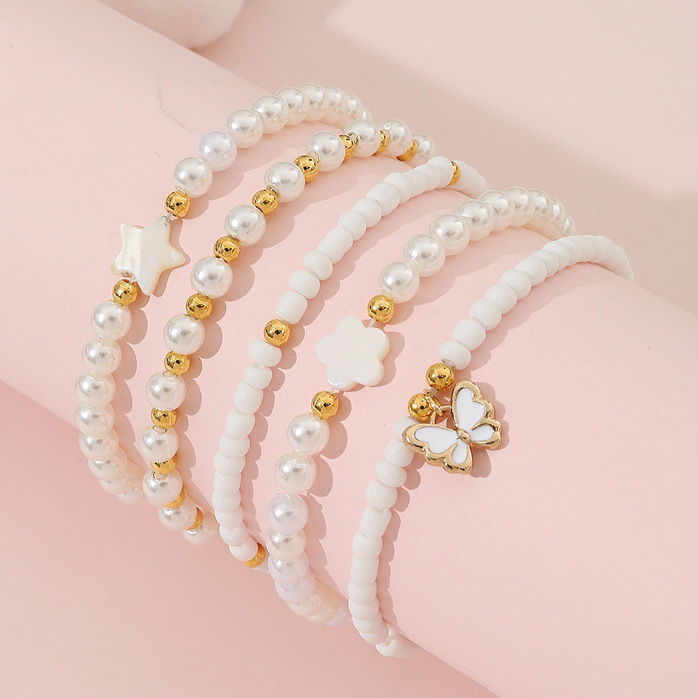 Bracciale a farfalla smaltato fatto a mano per bambine con perline di vetro con motivo floreale, set di gioielli per bambini stile principessa