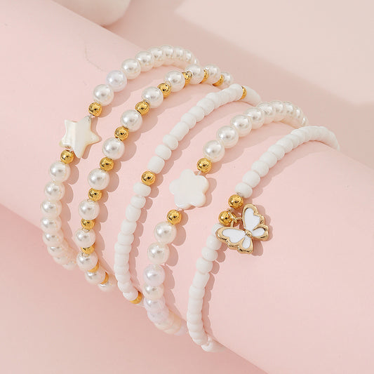 Bracciale a farfalla smaltato fatto a mano per bambine con perline di vetro con motivo floreale, set di gioielli per bambini stile principessa