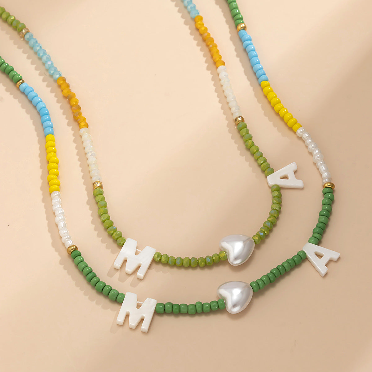 Vintage Bohemian Letter Pearl Shell Plated Necklace Snake Chain Women's Jewelry