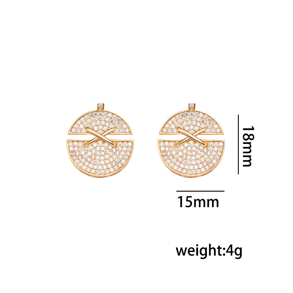 Minimalist Luxury Round Cross Pendant Necklace Set with Rhinestone Inlay in Gold-Plated Eco-Friendly Copper Snake Chain for Women and Men