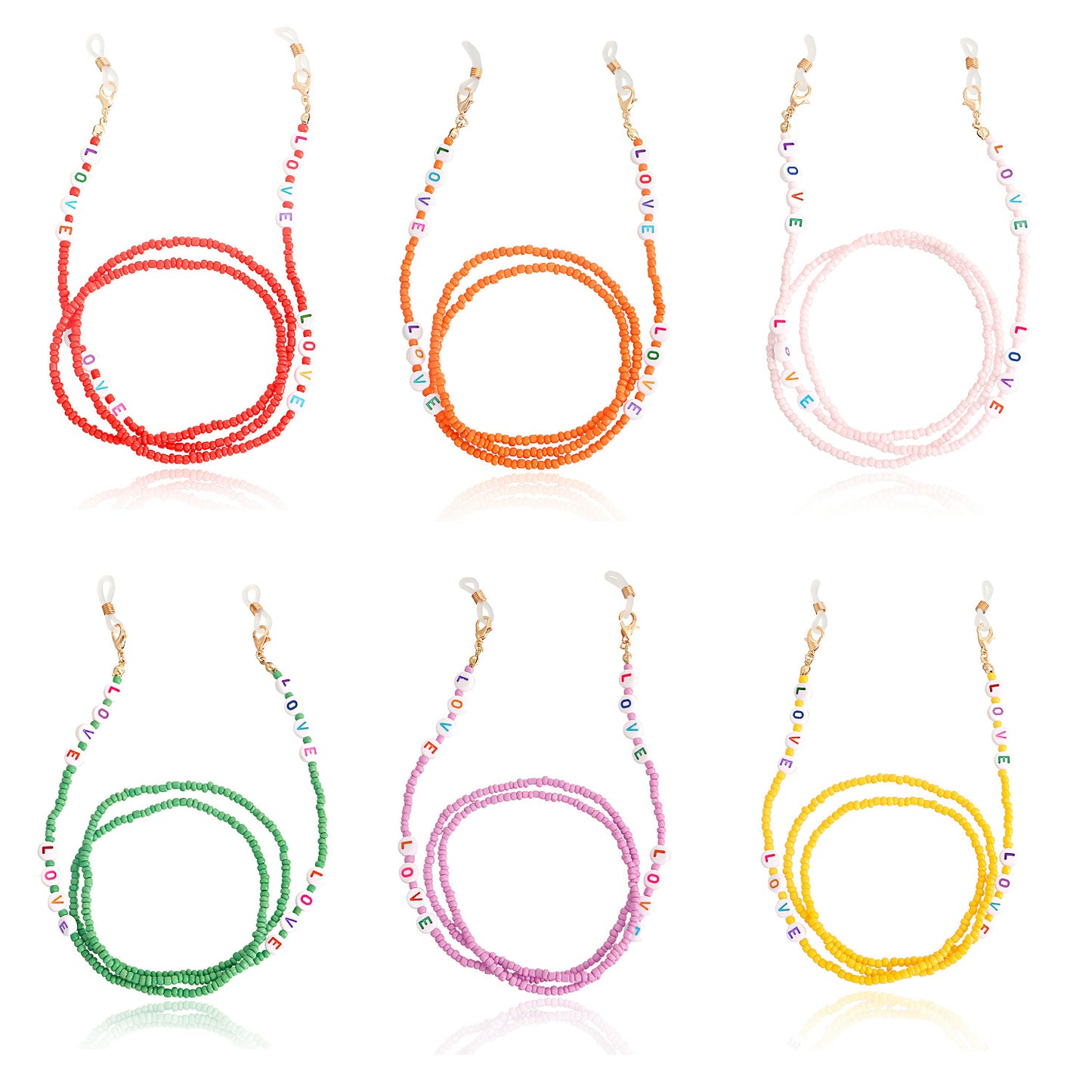 Bohemian Solid Color Letter Glass Beads Eyeglass Chain for Women
