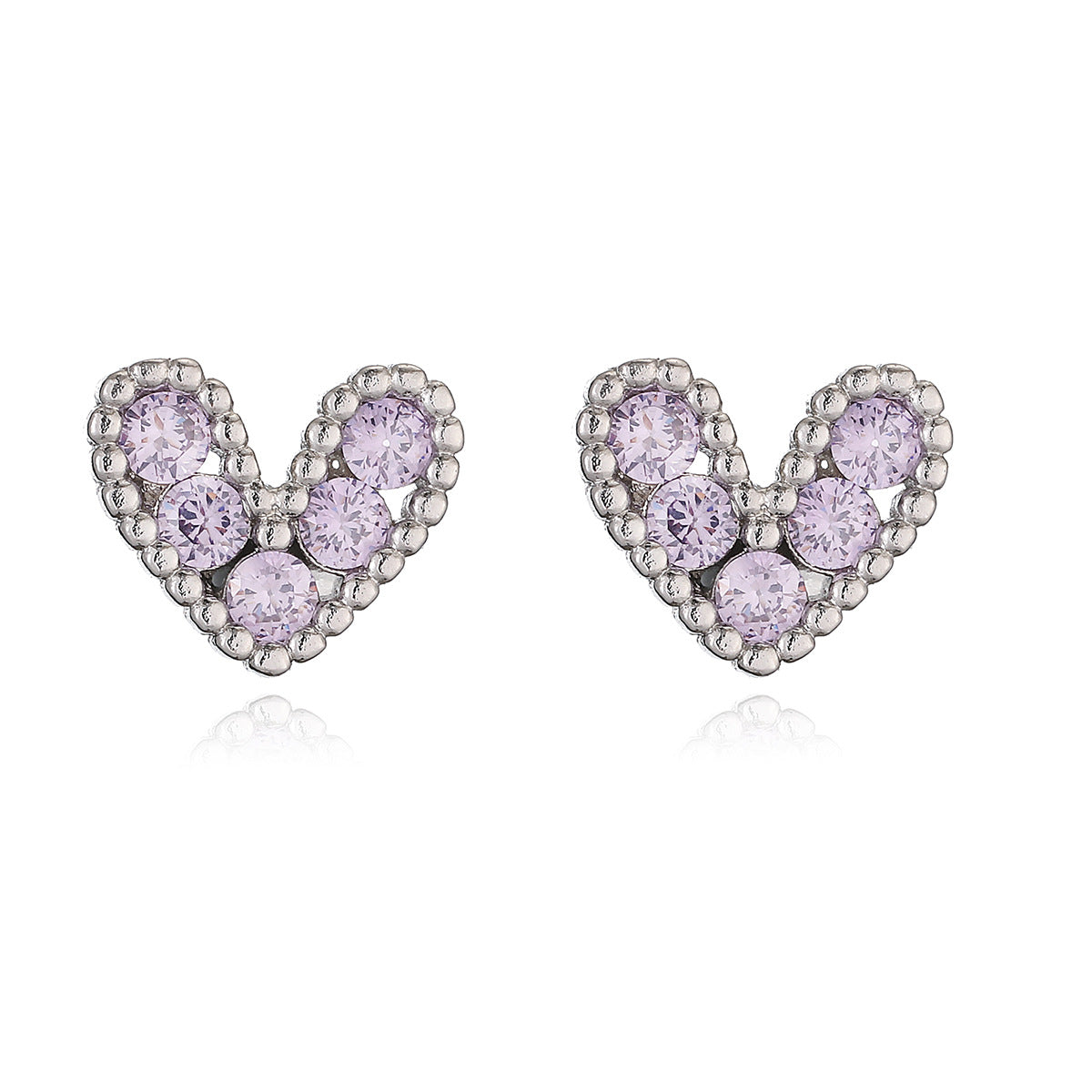 Orecchini a perno da donna minimalisti a forma di cuore, placcati in rame dorato e zirconi con incastonatura micro-pavé