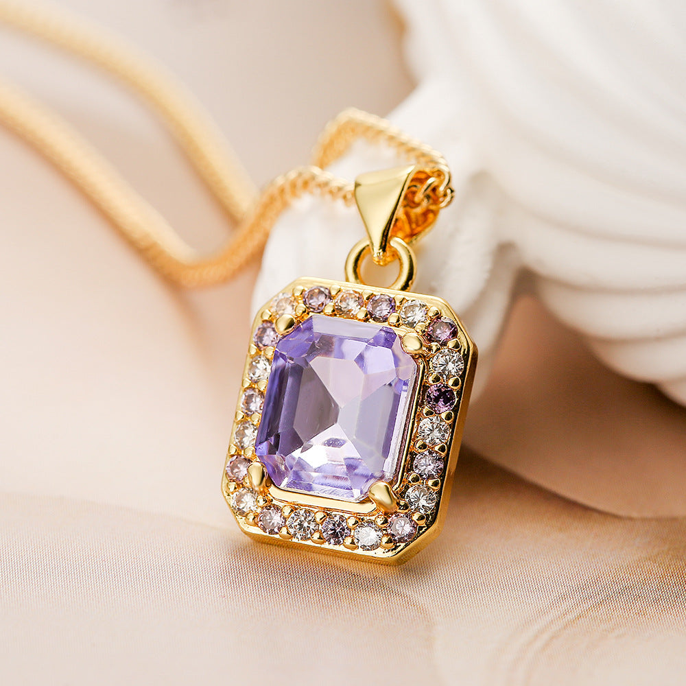 Geometric Square Zircon Pendant Necklace for Women in Copper with Fashionable Minimalist and Office-Appropriate Design