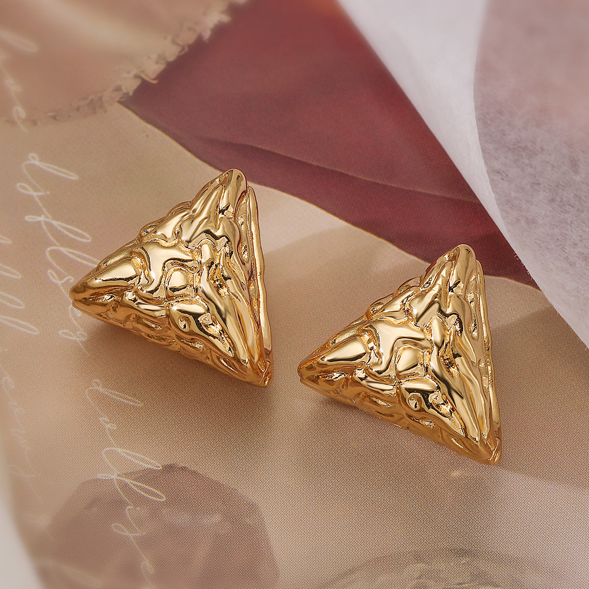 Minimalist Geometric Folded Triangle Earrings for Women in Brass with Electroplating Finish