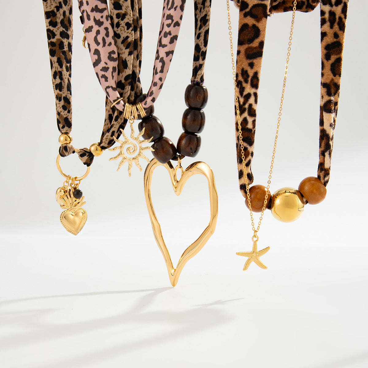 Vintage Leopard Print Heart Pendant Plated Alloy Necklace for Women