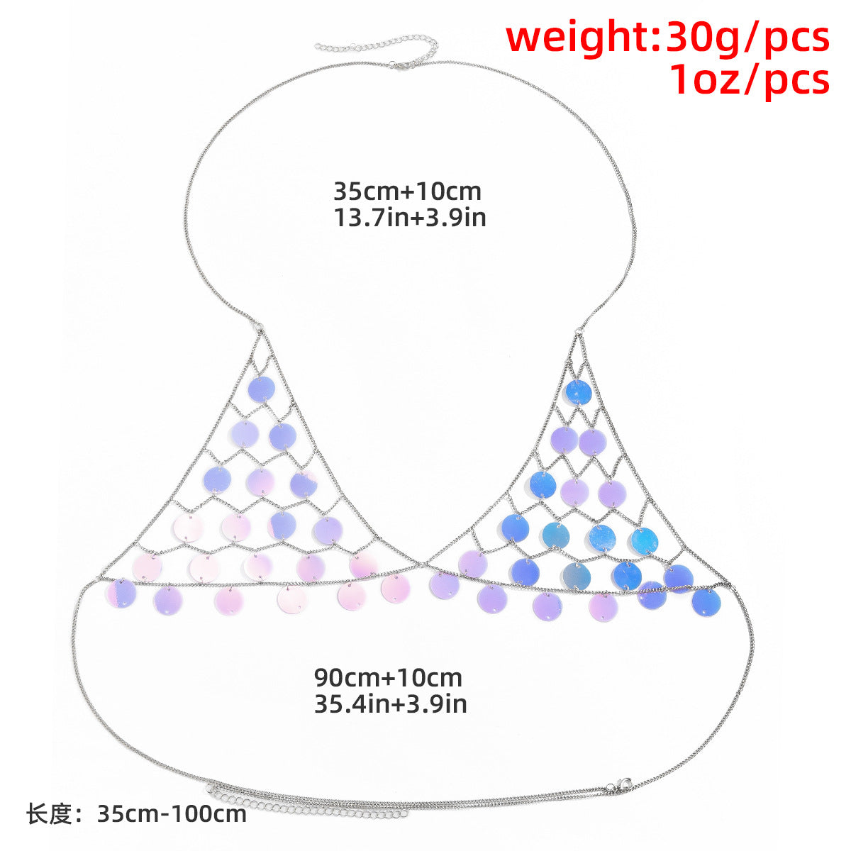 Minimalist Geometric Round Iron Plated Body Chain with Sequins and Tassels for Women