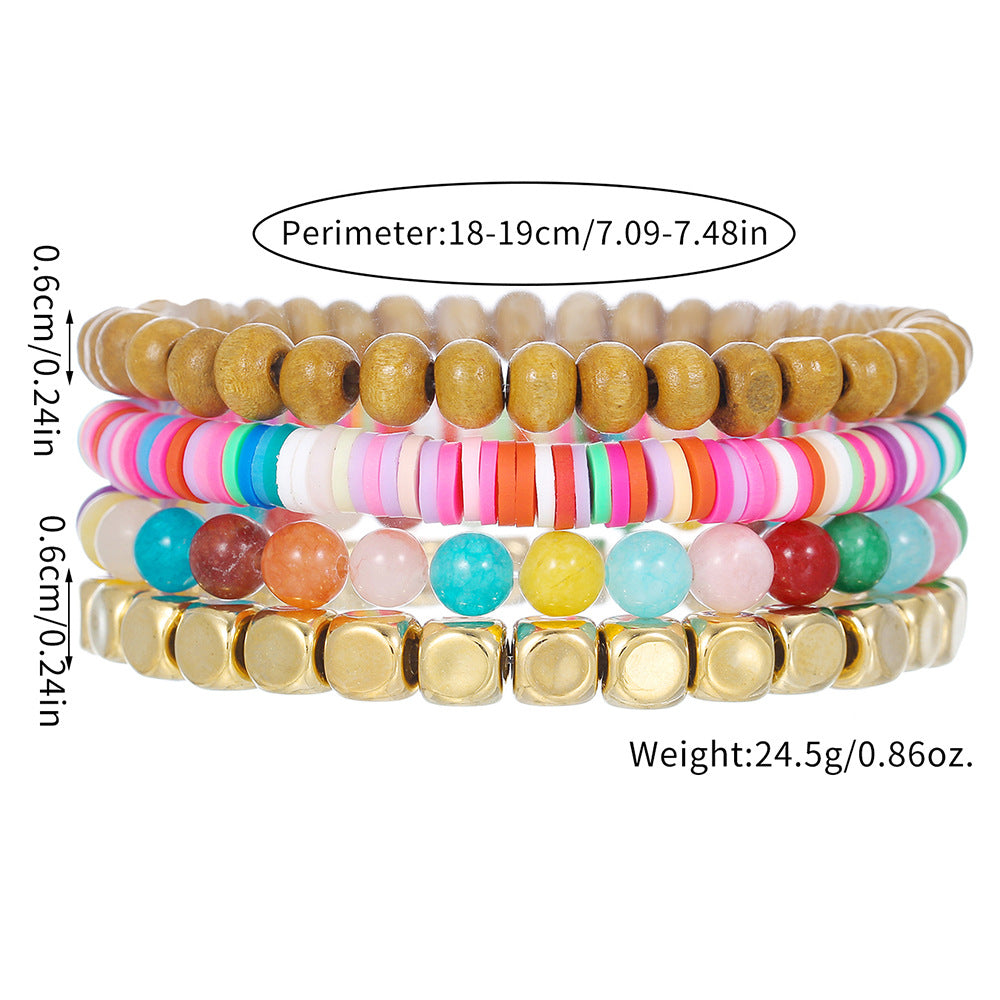 Bohemian Geometric Round Resin Beaded Bracelet Charm Bar for Women Unisex