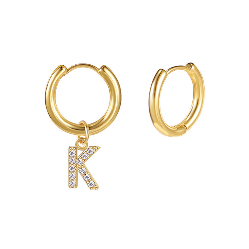 Minimalist Letter-Shaped Stainless Steel Pendant Earrings with 18K Gold Plating and Zircon Inlay