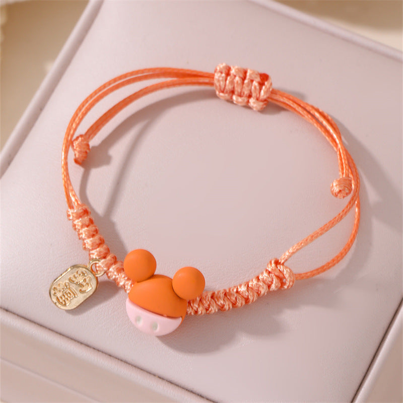 Minimalist Cute Ceramic Kitten Bracelet for Women and Girls with Handmade Woven Red Cord and Star Shape Design