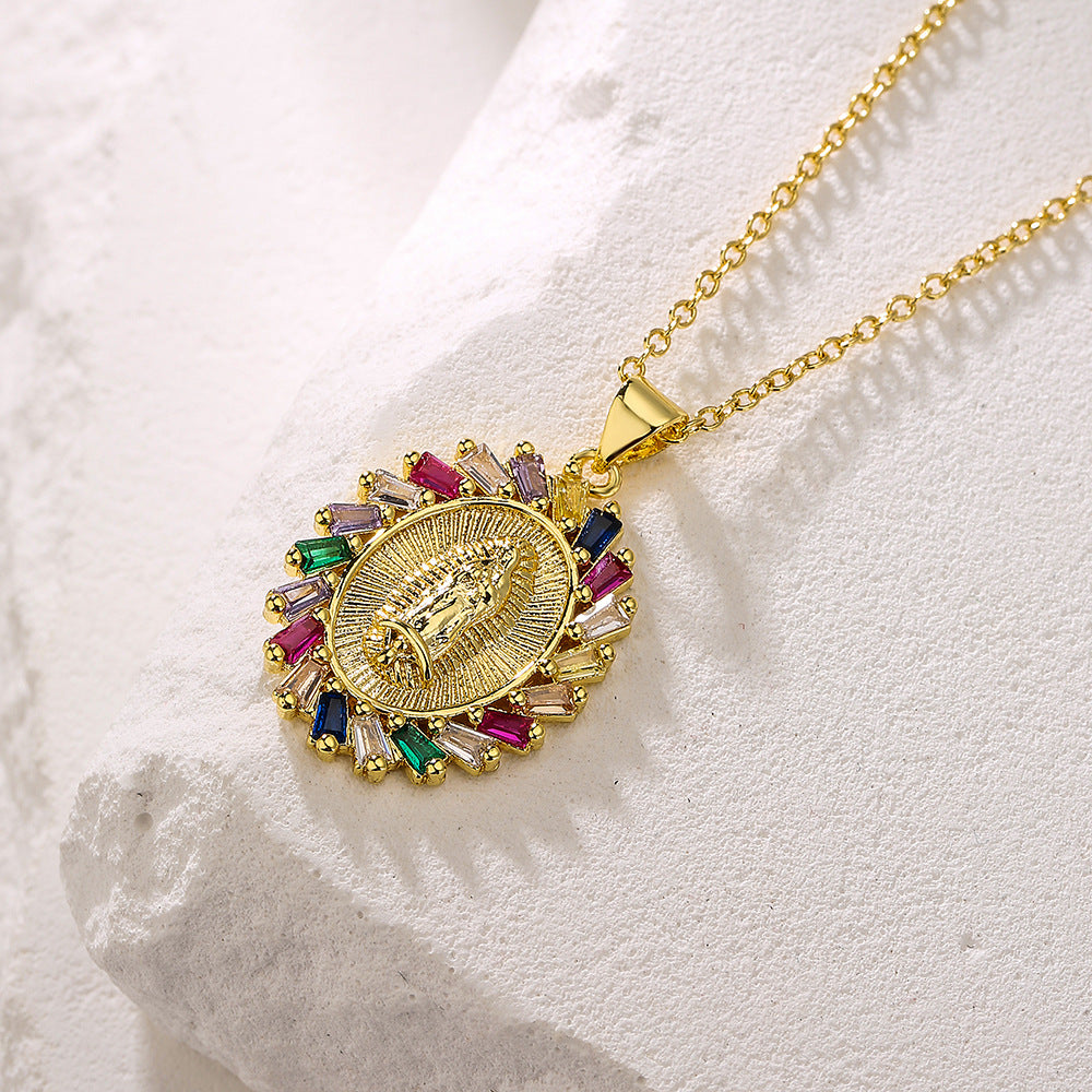 Minimalist Geometric Maria Pendant Necklace for Women in Copper with 18K Gold Plating and Micro-Pave Zirconia