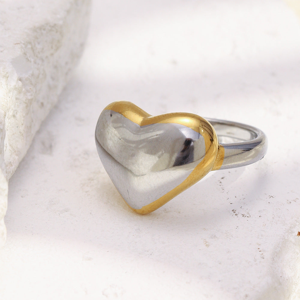 Minimalist Flat Heart Stainless Steel Ring for Women with 18K Gold Plating Lightweight Luxury Jewelry