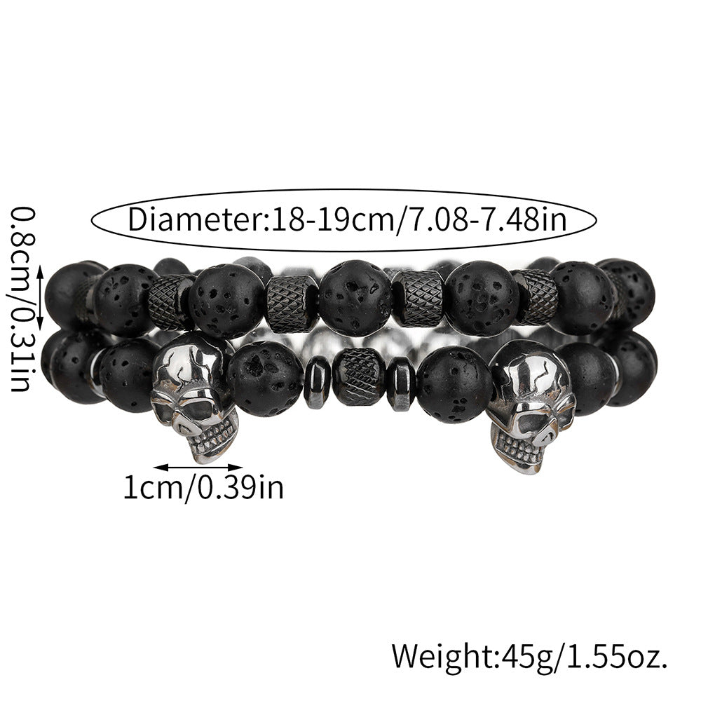 Hip-hop Geometric Round Stainless Steel Bracelet with Volcanic Stone Beads for Men and Women