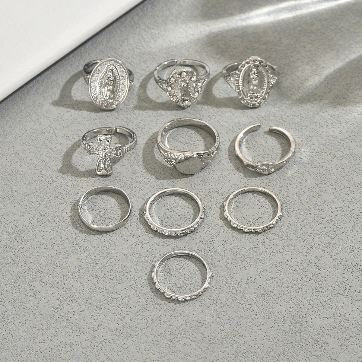 Set di Anelli da Donna in Lega con Zirconi Incastonati, Forma a Croce Geometrica, di Lusso
