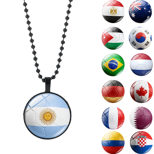 Collar unisex con colgante casual geométrico redondo de cristal en aleación chapada con cadena de bolitas