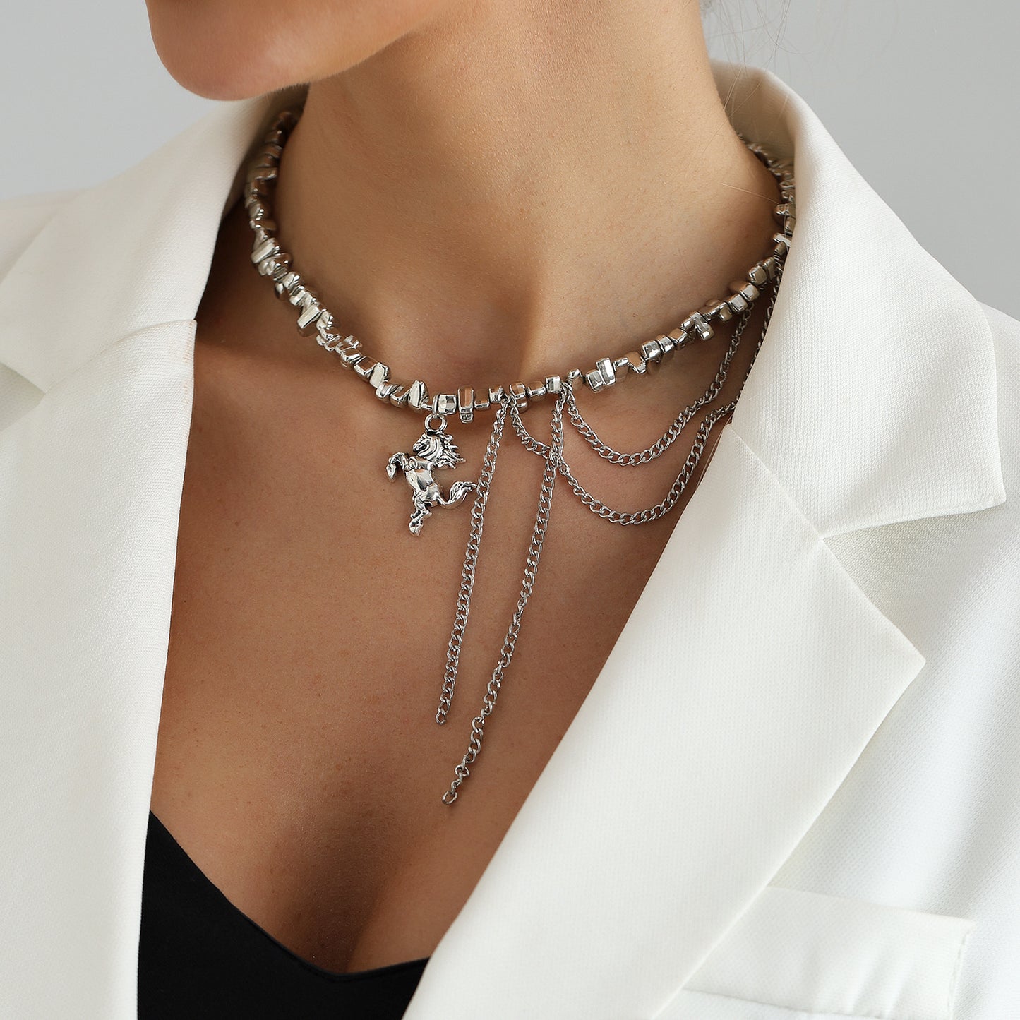 Sweet Streetwear Geometric Acrylic and Alloy Plated Unicorn Necklace for Women