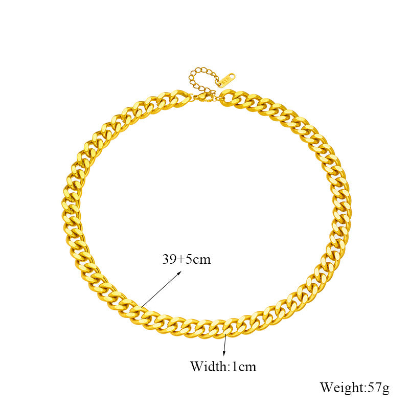 Retro Punk Style Gold-Plated Titanium Steel Necklace and Bracelet Set with Minimalist Chain Design for Women