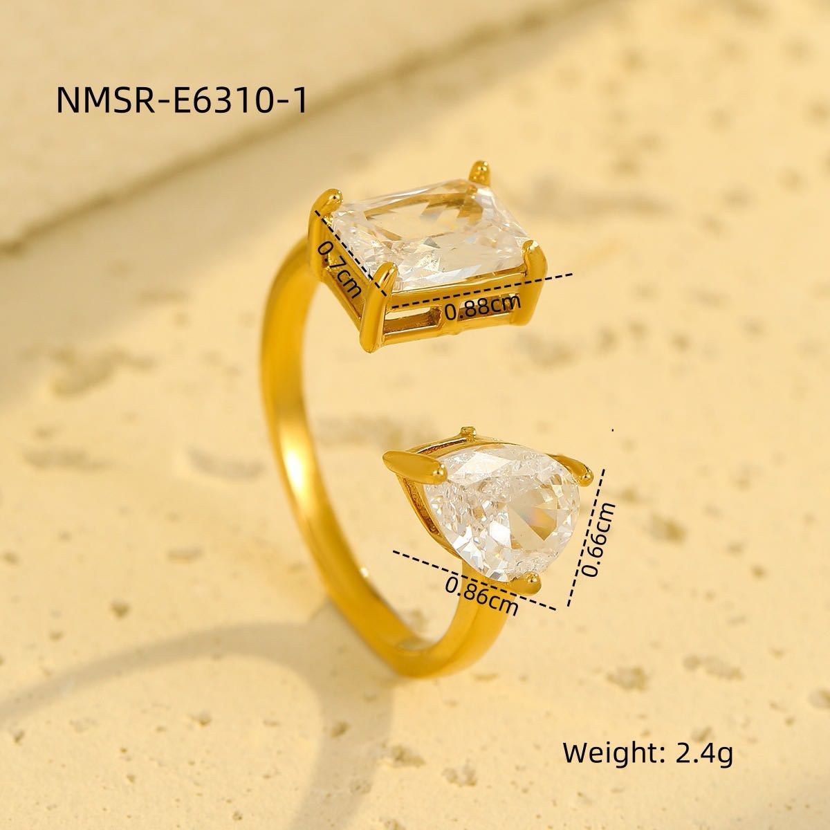 Anello da donna in acciaio inossidabile a forma di goccia d'acqua geometrica minimalista con finitura galvanica e zirconi colorati micro-incastonati