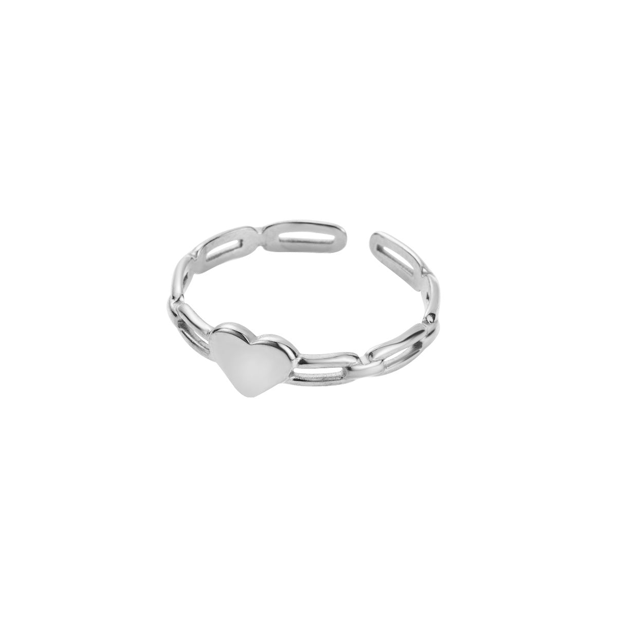 Anillo abierto de acero inoxidable con diseño minimalista de corazón y espiga de trigo para mujer con acabado chapado