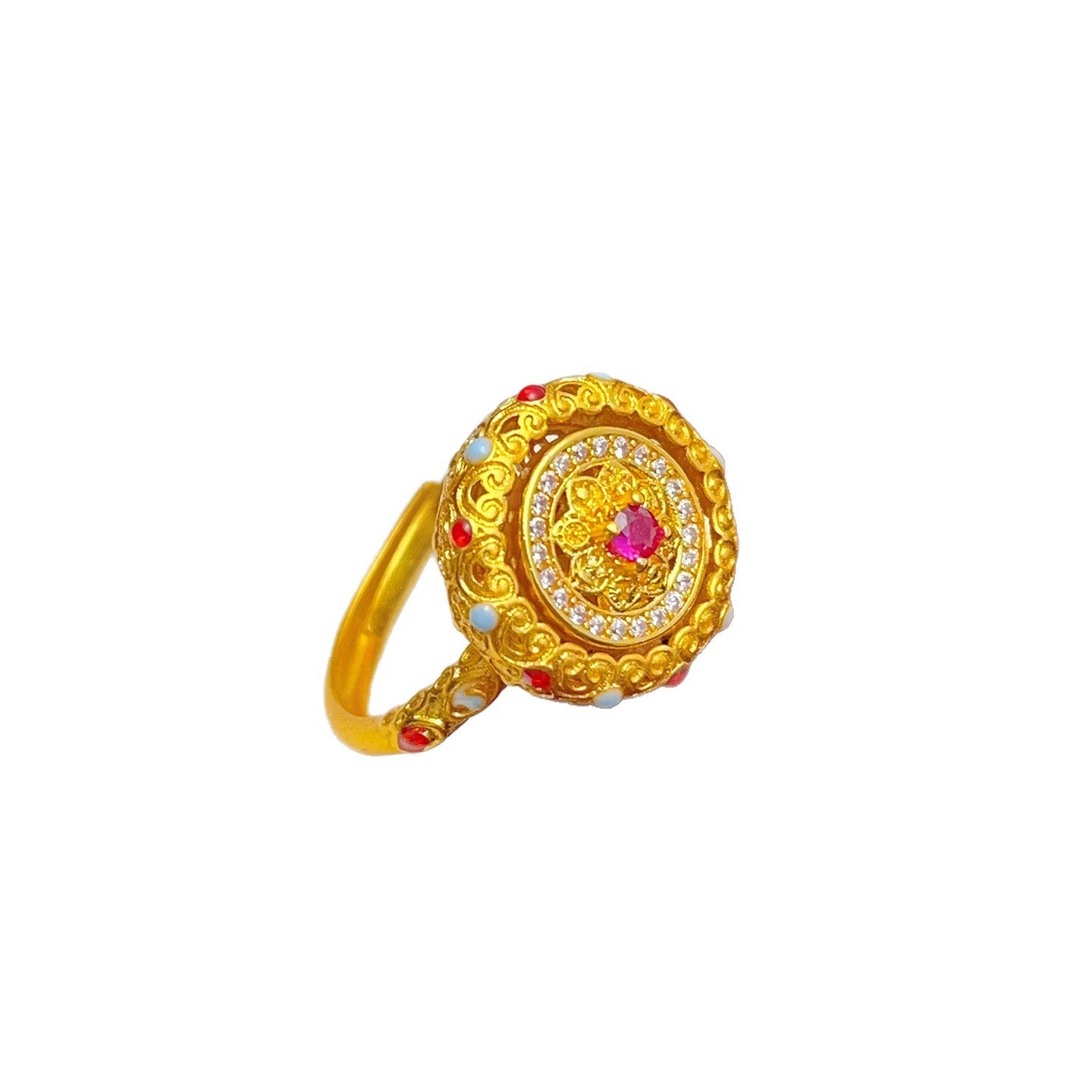 Anillo de Cobre Redondo Geométrico Vintage con Circonitas para Mujer Anillo de Dedo de Lujo Minimalista