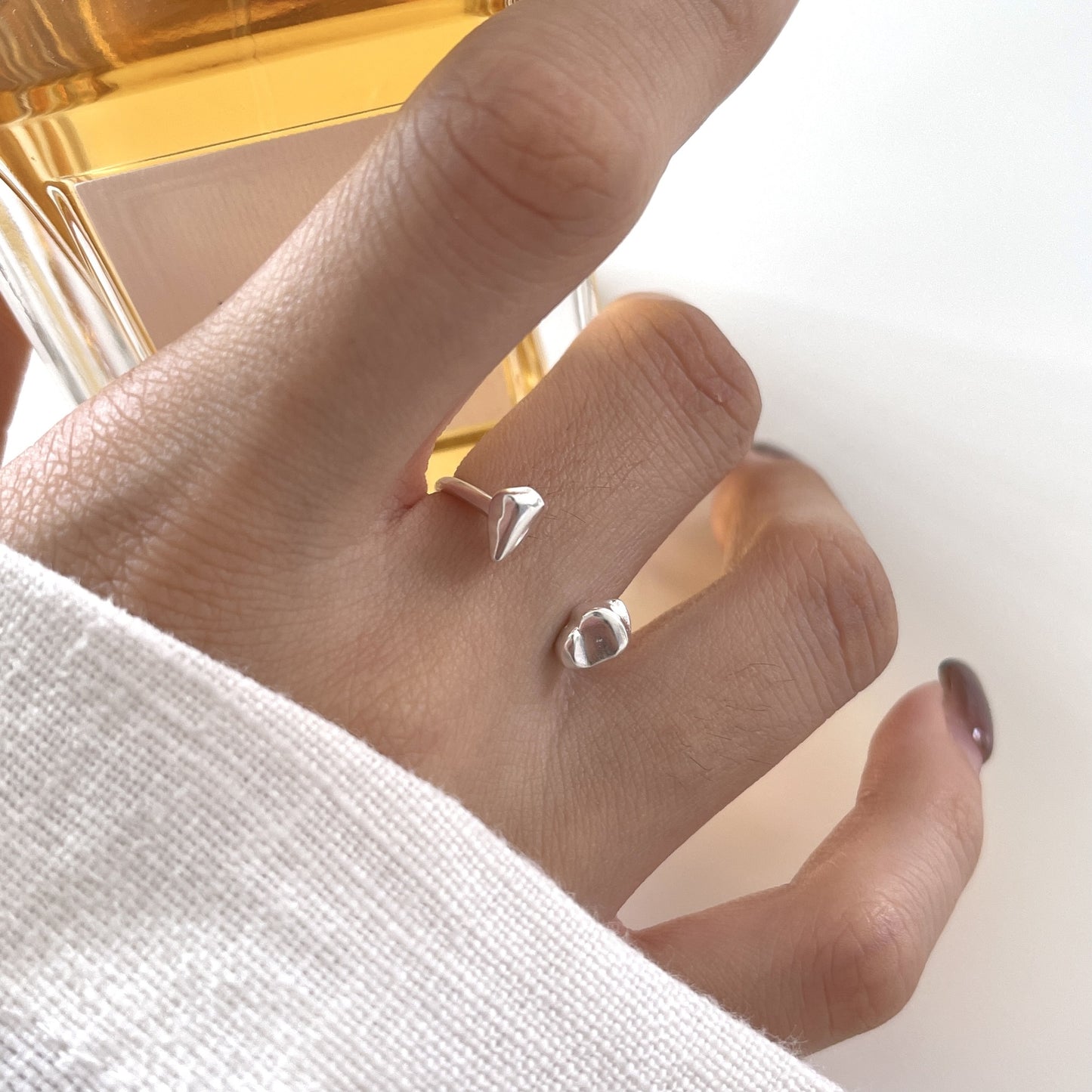 Minimalist Geometric Number Shape S925 Sterling Silver Open Ring for Women with Natural Stone Accent