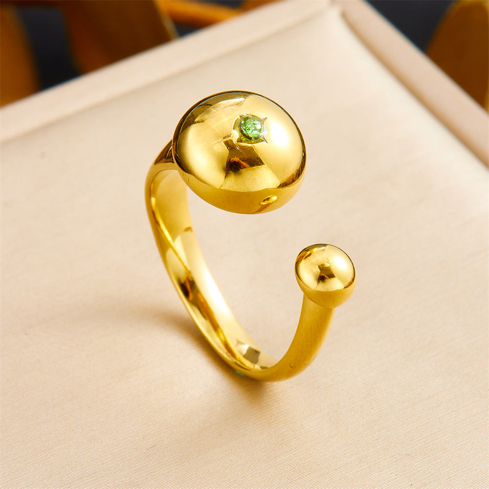 Anillo de acero inoxidable geométrico de estilo vintage con baño de oro de 18 quilates y detalle de corazón asimétrico para mujer